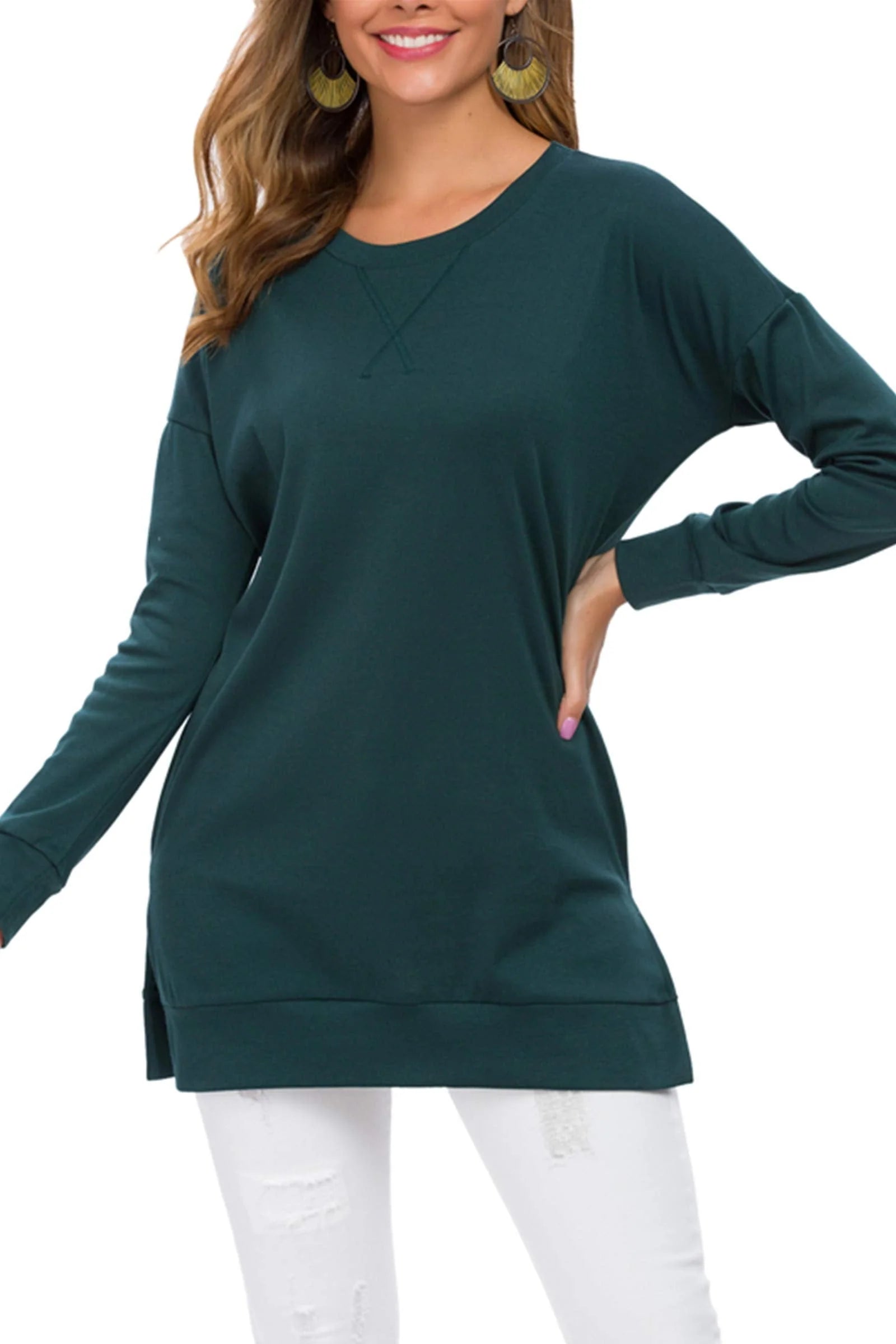 Women's Long Sleeve Side Slit Loose Tops