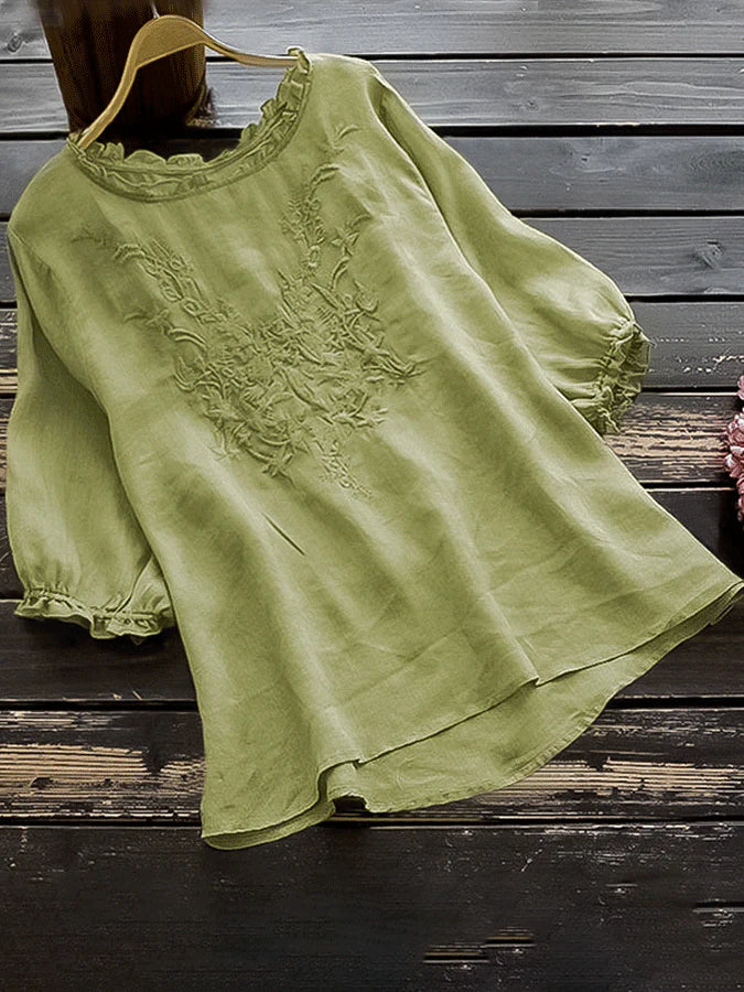 Women's Loose Puff Sleeve Ruffle Casual Top