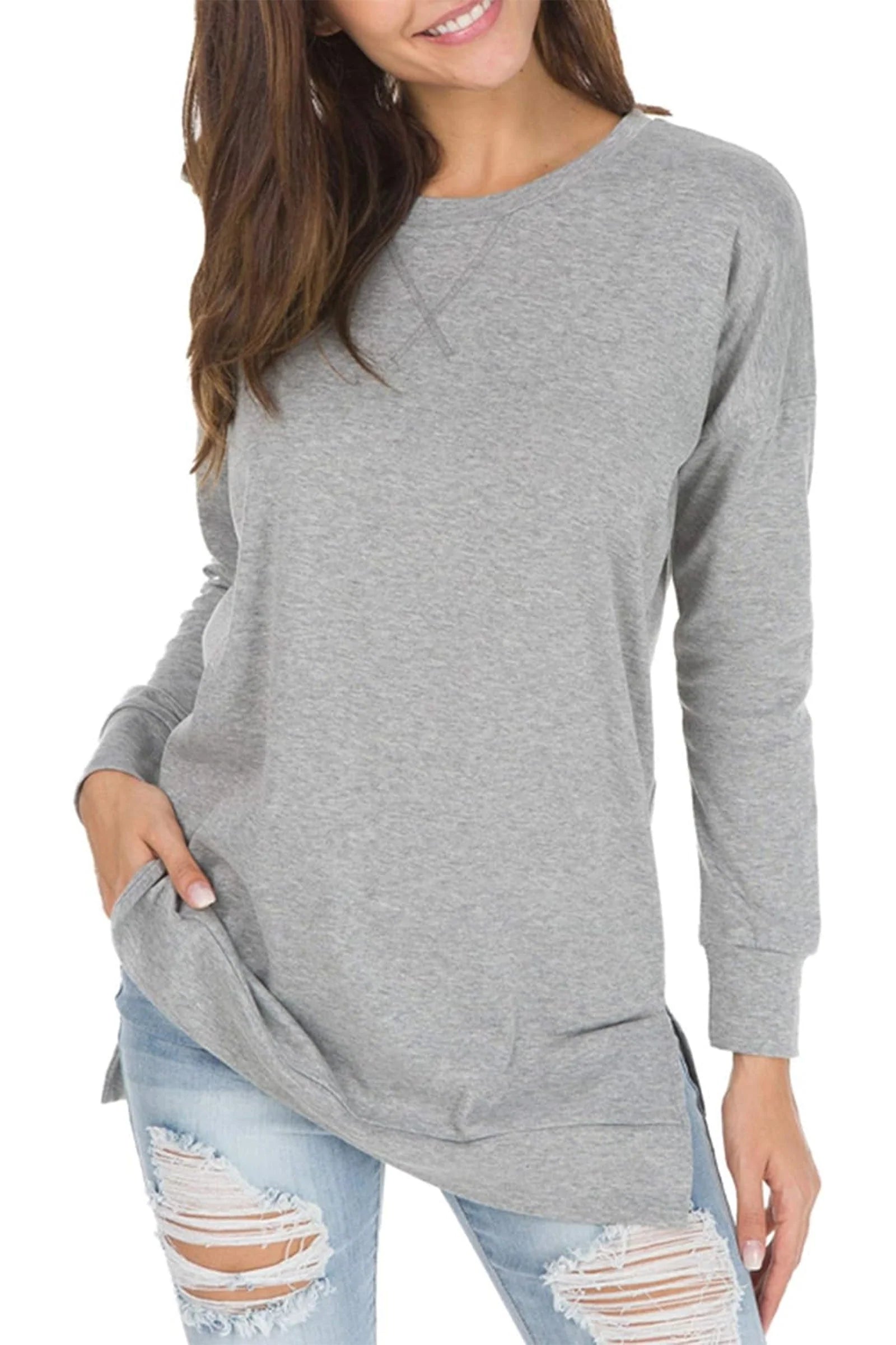 Women's Long Sleeve Side Slit Loose Tops