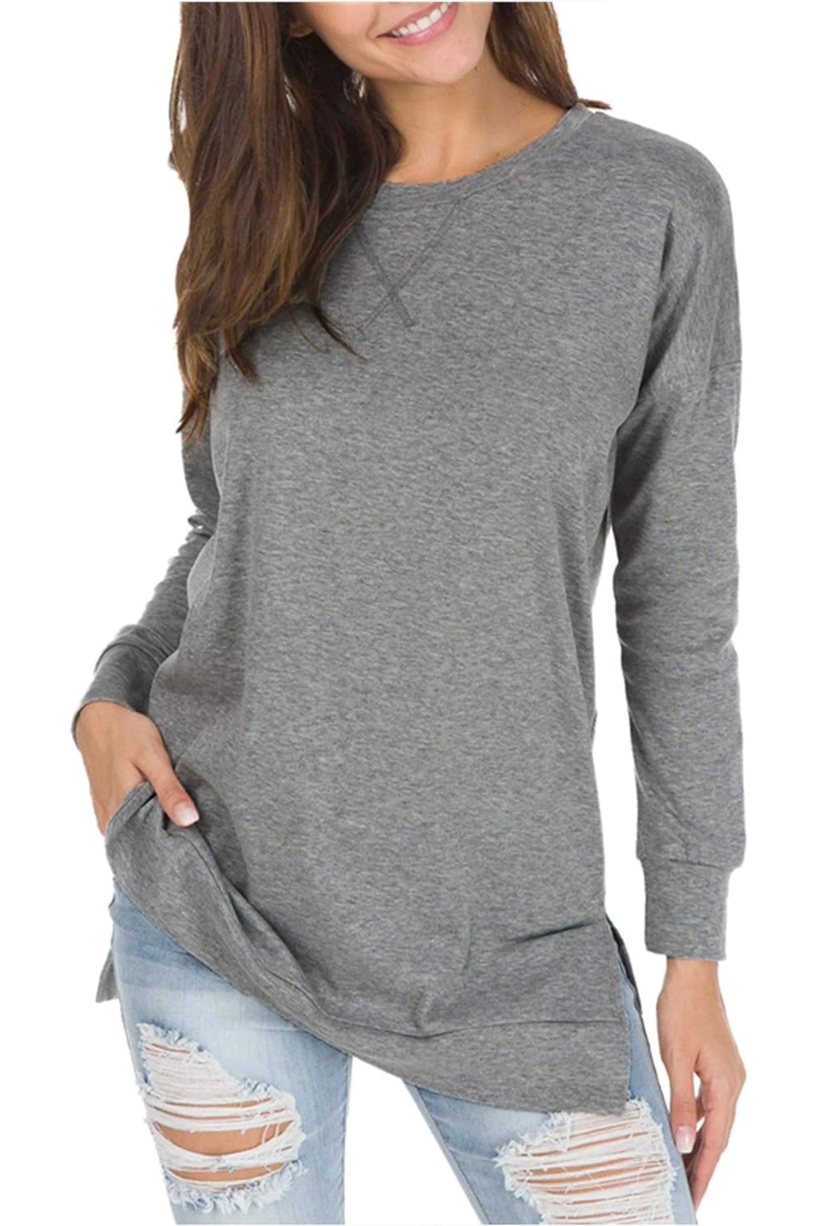 Women's Long Sleeve Side Slit Loose Tops