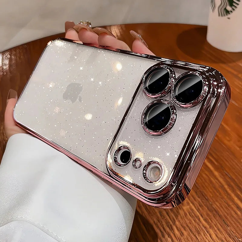 Luxury Glitter Hard Plating Clear Case for iPhone 14 15 16 17