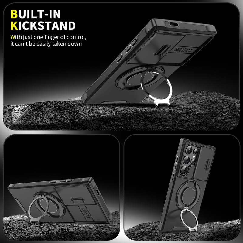 Shockproof Magnetic Samsung Case with Camera Cover & Kickstand