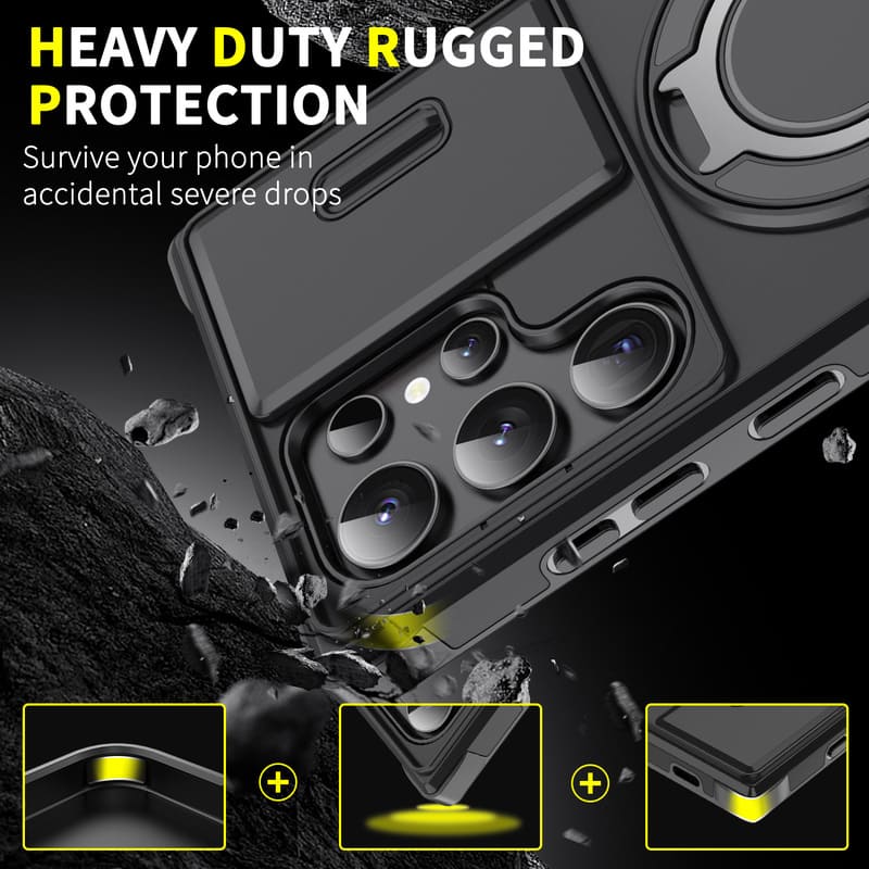 Shockproof Magnetic Samsung Case with Camera Cover & Kickstand