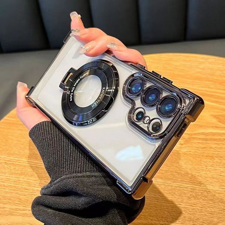 Translucent Magnetic Phone Cases with Stand and Corner Cushions for Galaxy Series