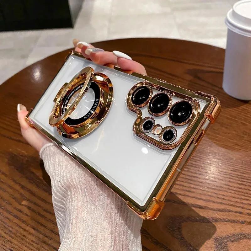 Translucent Magnetic Phone Cases with Stand and Corner Cushions for Galaxy Series
