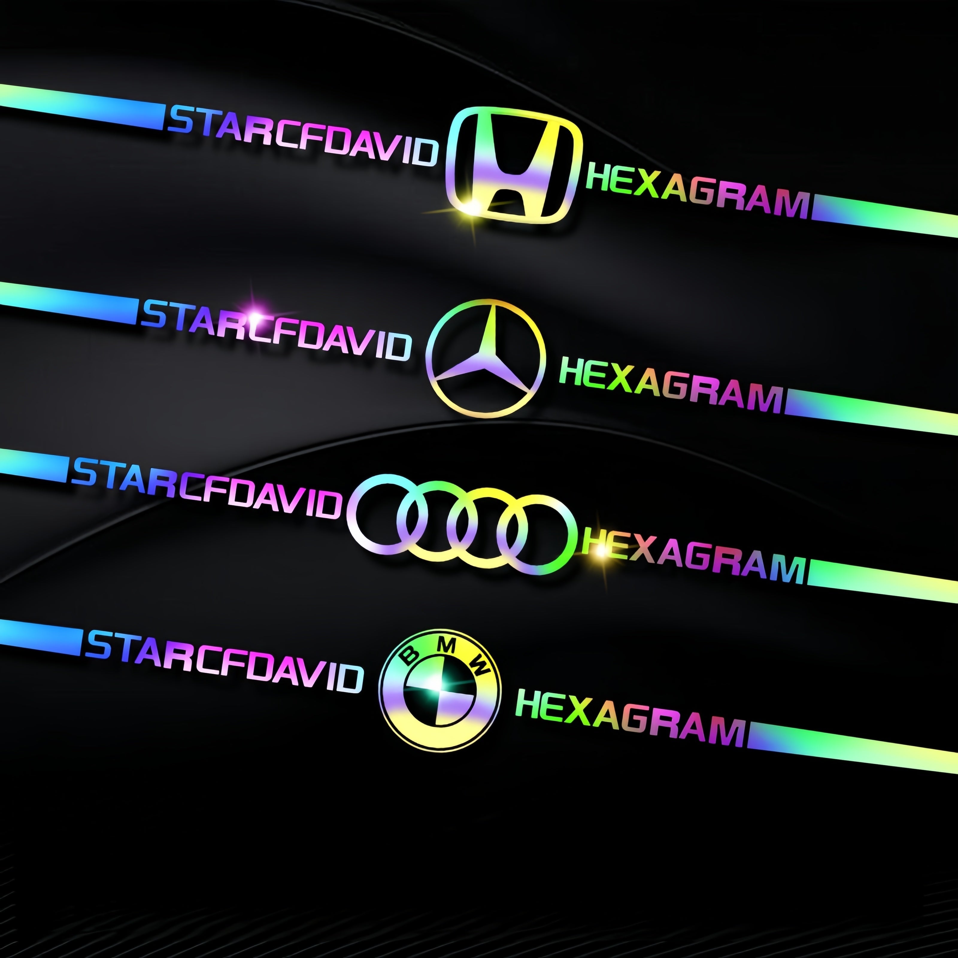 Car logo colorful stickers, car color-changing laser reflective car stickers, personalized A-pillar car door and hood stickers.